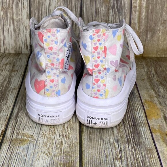 Girls size 6 Converse Chuck Taylors Heart Print Canvas High Tops - Picture 4 of 8